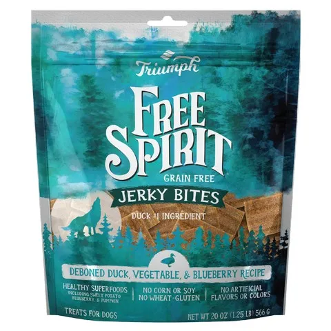 6/20 oz. Triumph Free Spirit Deboned Duck, Pea, Blueberry Jerky Bites - Dog/Cat Supplements